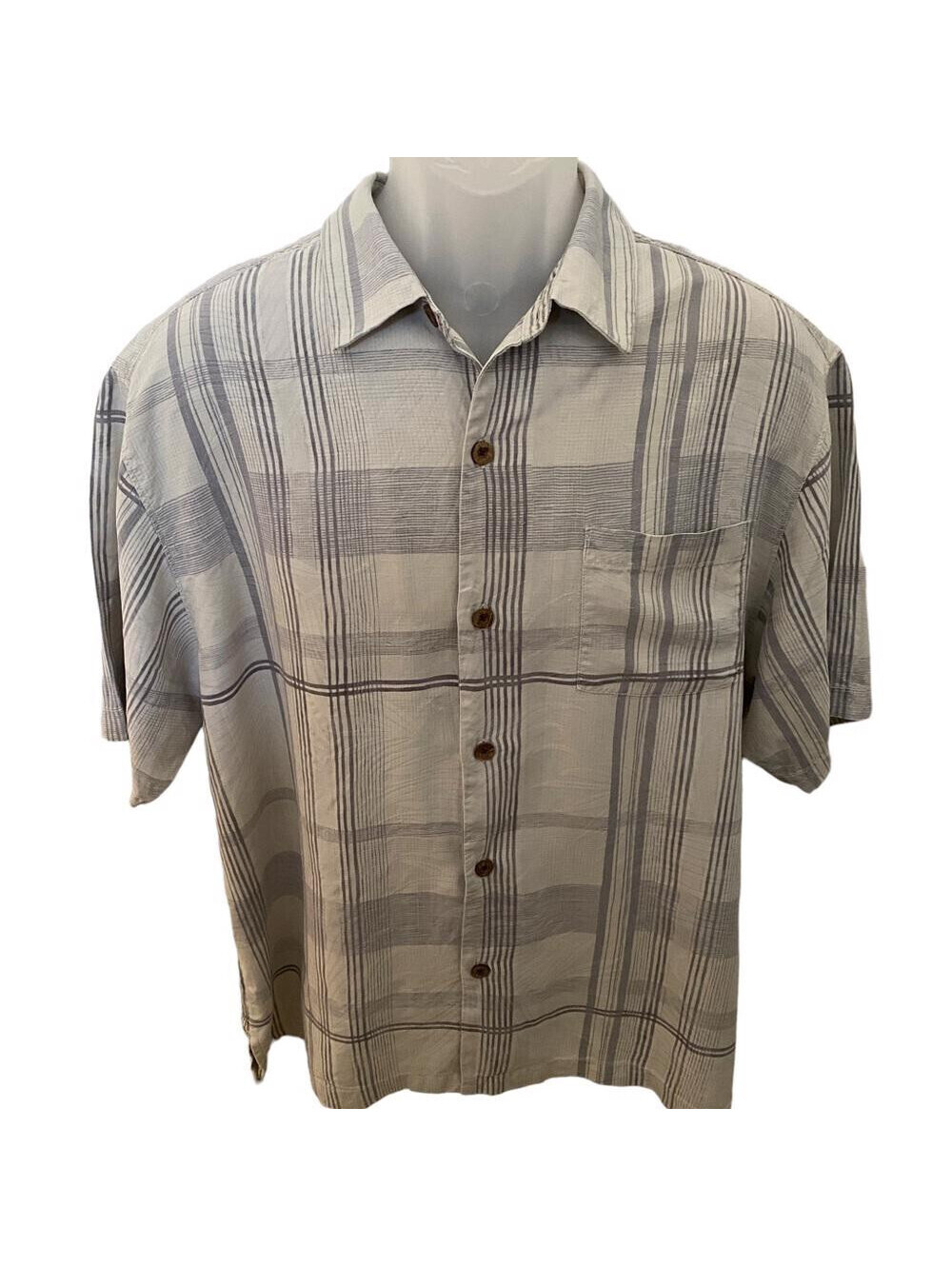 TOMMY BAHAMA 100% Silk Button Down Stripes Shirt Men L Large
